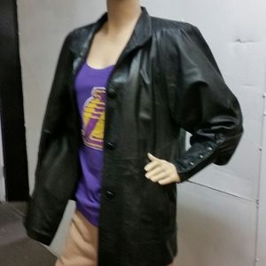 Vintage Black Leather Coat (Late 1980s)